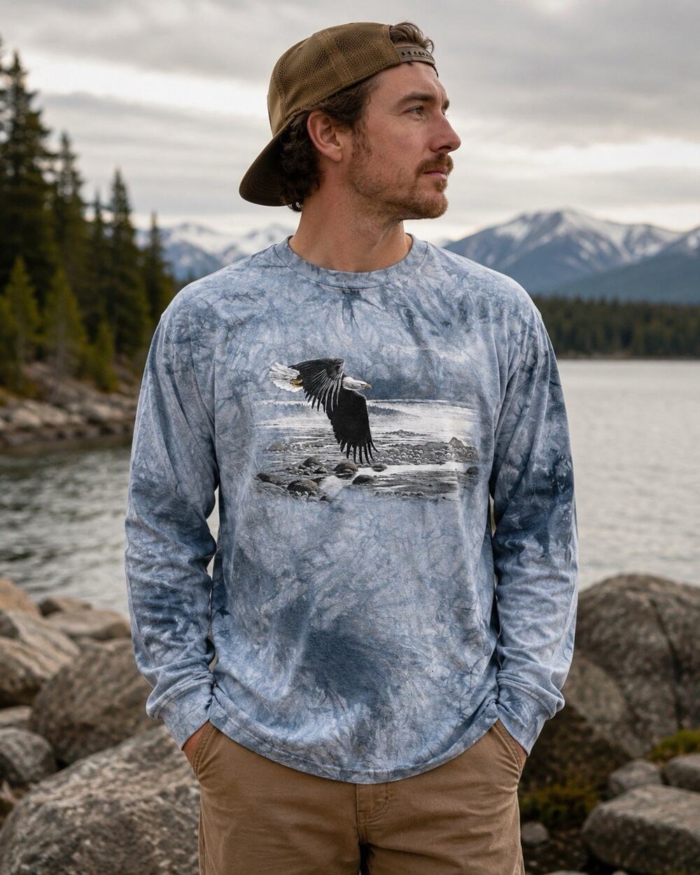 The Mountain Bald Eagle Tie Dye Long Sleeve T-Shirt Mens L USA Graphic Nature